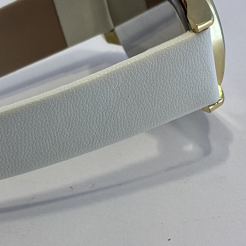 Gold Tone Butterfly Dial Watch White Faux Leather Band Easy Read Watch New Batt. - Picture 11 of 13